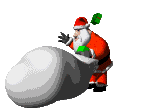 Mini animatie van een kerstman - De Kerstman haalt cadeaus uit een grote witte zak met kerstcadeaus
