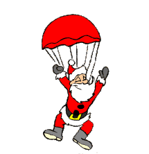 Kleine kerstanimatie van een kerstman - De Kerstman hangt aan een parachute