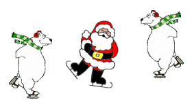 Kleine kerstanimatie van een kerstman - Schaatsende Kerstman met twee schaatsende ijsberen
