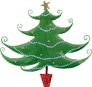 Middelgrote kerstanimatie van een kerstboom - Kerstboom met oplichtende gele sterren