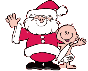 Middelgrote kerstanimatie van een kerstman - De Kerstman met een baby