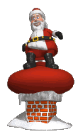 Kleine animatie van een schoorsteen - Santa Claus probeert een zak met kerstcadeaus de schoorsteen in te stampen