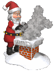 Mini animatie van een schoorsteen - Santa Claus warmt zijn handen bij een rokende schoorsteen