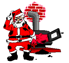 Kleine kerstanimatie van een kerstman - Santa Claus komt uit de kachel