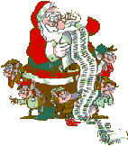 Kleine kerstanimatie van een kerstman - De Kerstman leest een hele lange brief en de elfjes staan rondom hem