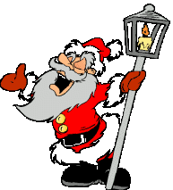 Kleine kerstanimatie van een kerstman - De Kerstman staat te zingen bij een lantaarnpaal