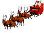 Mini animatie van een rendier - De Kerstman zit in zijn arrenslee die getrokken wordt door de rendieren