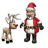 Kleine animatie van een rendier - Rudolf het rendier met de rode neus staat bij de Kerstman