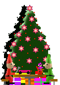 Kleine kerstanimatie van een kerstboom - Kerstboom met roze sterren en daaronder veel kerstcadeaus