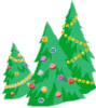 Mini kerstanimatie van een kerstboom - Drie kerstbomen met slingers en kerstballen