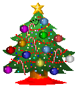 Mini kerstanimatie van een kerstboom - Kerstboom die versierd is met kerstballen, zuurstokken en twinkelverlichting