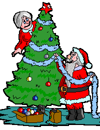 Middelgrote kerstanimatie van een kerstboom - Meneer en mevrouw Claus versieren samen de kerstboom