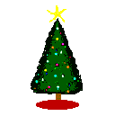 Mini kerstanimatie van een kerstboom - Kerstboom met een gele kerstster als piek en gekleurde twinkelverlichting
