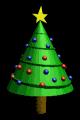 Mini kerstanimatie van een kerstboom - Kerstboom met een gele kerstster als piek en slingers rondom de boom